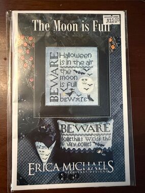 Erica Michael Halloween 'Beware' Needlework Design - Blue, Black, White